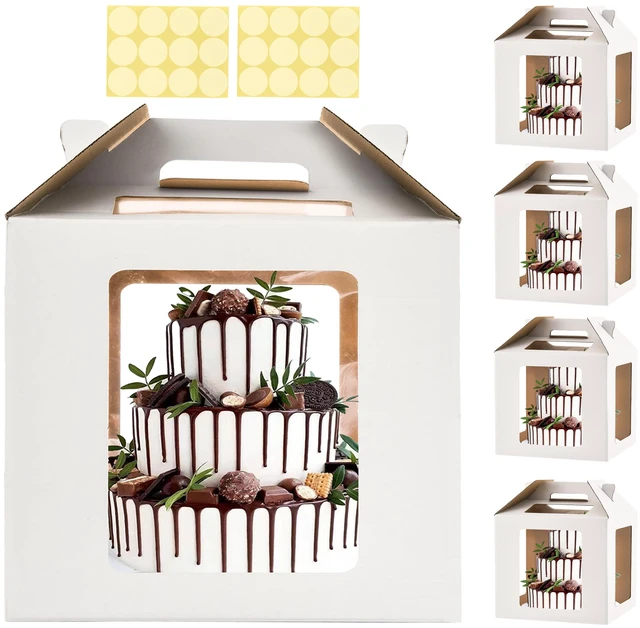 Main image of 14inch Tall cake boxes for tier cakes with 6 Windows 5Pack Tall Cake Carrier,Large Tierd Bakery Take Out Transport Container with Handle,14inch Cake boxes for Wedding, Birthday, Party