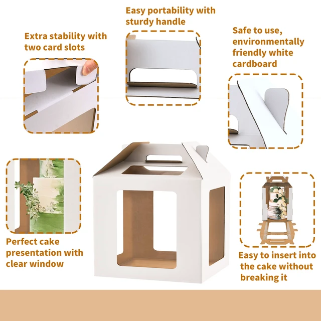 Alt view image 3 of 5 - 14inch Tall cake boxes for tier cakes with 6 Windows 5Pack Tall Cake Carrier,Large Tierd Bakery Take Out Transport Container with Handle,14inch Cake boxes for Wedding, Birthday, Party