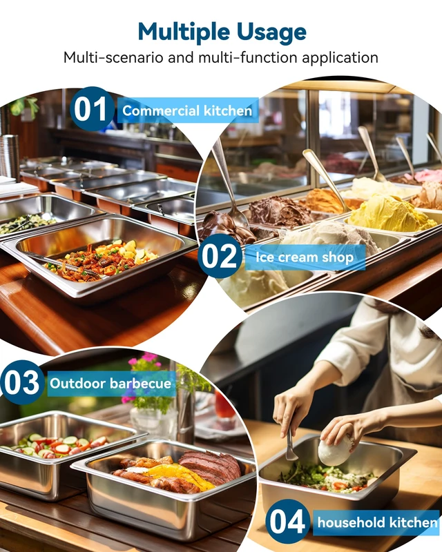 Alt view image 6 of 7 - Hotel Pans with Lids, 4 Pack 1/2 Size 4" Deep Stainless Steel Steam Table Pan, 22 Gauge Anti Jam, Commercial Catering Food Pans, for Hotel Home Party Restaurant Buffet
