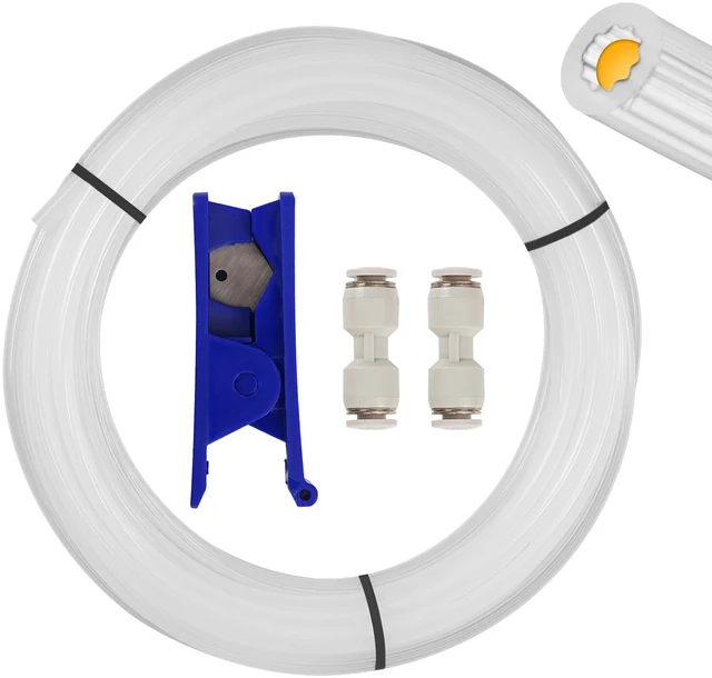 Main image of Upgraded PTFE Tube 5M/16.4ft, Low Resistance Star-Shaped Inner with 2 Couplers 1 Tubing Cutter for Ultra Smooth Flow High Temp 260°C, for Bambu lab X1/ X1C/ P1P/ P1S/ A1/ A1 Mini FDM 3D Printer