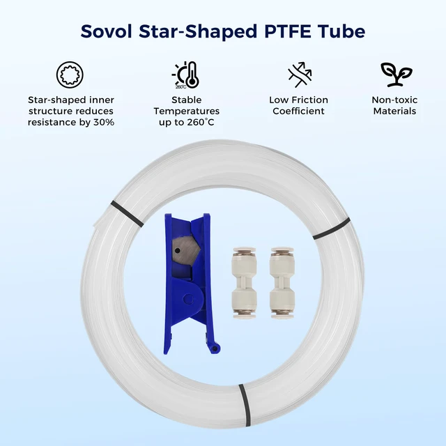 Alt view image 4 of 7 - Upgraded PTFE Tube 5M/16.4ft, Low Resistance Star-Shaped Inner with 2 Couplers 1 Tubing Cutter for Ultra Smooth Flow High Temp 260°C, for Bambu lab X1/ X1C/ P1P/ P1S/ A1/ A1 Mini FDM 3D Printer