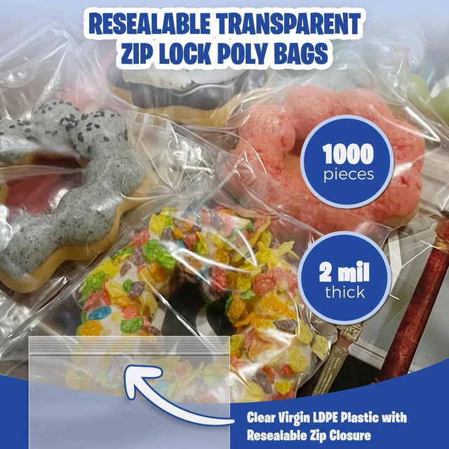 Alt view image 2 of 6 - Sandwich Zip Bags 6x6 Inches (1000 Count), 2 Mil Clear Plastic Reclosable LDPE Poly Baggies with Resealable Lock Zipper For Snacks, Cookies, Candies, Treats, Pastries, Party