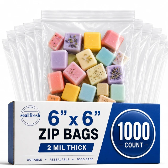 Main image of Sandwich Zip Bags 6x6 Inches (1000 Count), 2 Mil Clear Plastic Reclosable LDPE Poly Baggies with Resealable Lock Zipper For Snacks, Cookies, Candies, Treats, Pastries, Party