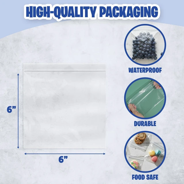 Alt view image 3 of 6 - Sandwich Zip Bags 6x6 Inches (1000 Count), 2 Mil Clear Plastic Reclosable LDPE Poly Baggies with Resealable Lock Zipper For Snacks, Cookies, Candies, Treats, Pastries, Party