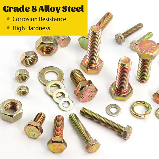 Alt view image 5 of 7 - 940PCS M4 M5 M6 M8 Metric Hex Bolts Assortment Kit,Lenght 12mm-30mm M4-0.7, M5-0.8, M6-1.0, M8-1.25 Hex Bolts Nuts Washers Assorted Kit for Automotive, Grade 8.8 Alloy Steel Yellow Zinc Plated