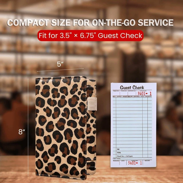 Alt view image 5 of 7 - 5x8 Server Book, 7 Pocket Zipper Organizer, Fits Apron, Leopard Reinforced PU Leather, Rigid Writing Surface, Spill-Resistant, Easy Clean, Fits 3.5x6.75 Checks, for Restaurants Cafes Bars