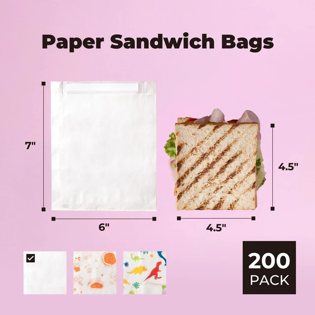 Alt view image 2 of 7 - 200 Pack Paper Sandwich Bags Sealable 7 x 6, White Greaseproof Snack Bag, Food Grade Pastry Bag, Recyclable Small Paper Bags, Cookie Sleeves, Food Packaging for Bakery, Donut