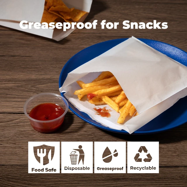 Alt view image 3 of 7 - 200 Pack Paper Sandwich Bags Sealable 7 x 6, White Greaseproof Snack Bag, Food Grade Pastry Bag, Recyclable Small Paper Bags, Cookie Sleeves, Food Packaging for Bakery, Donut