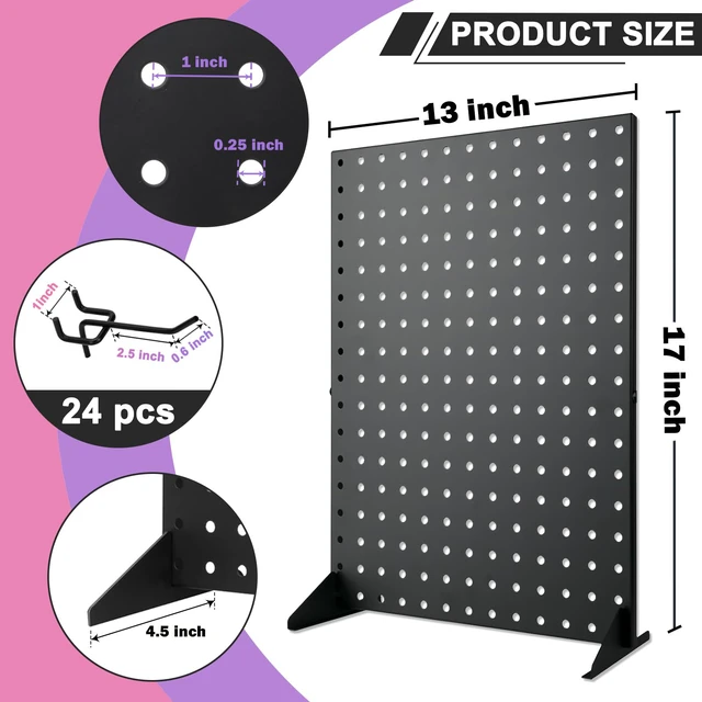Alt view image 2 of 7 - 2 Pack Peg Board Display Stand for Vendors with 24 Hooks Metal Tabletop Pegboard Display Stand for Craft Shows 17" X 13" Retail Display Racks Peg Board Organizer Holder Black