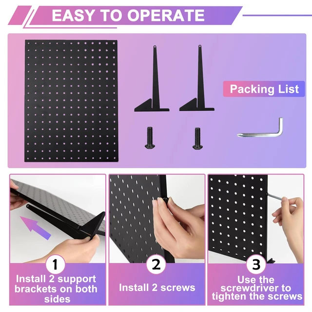Alt view image 5 of 7 - 2 Pack Peg Board Display Stand for Vendors with 24 Hooks Metal Tabletop Pegboard Display Stand for Craft Shows 17" X 13" Retail Display Racks Peg Board Organizer Holder Black