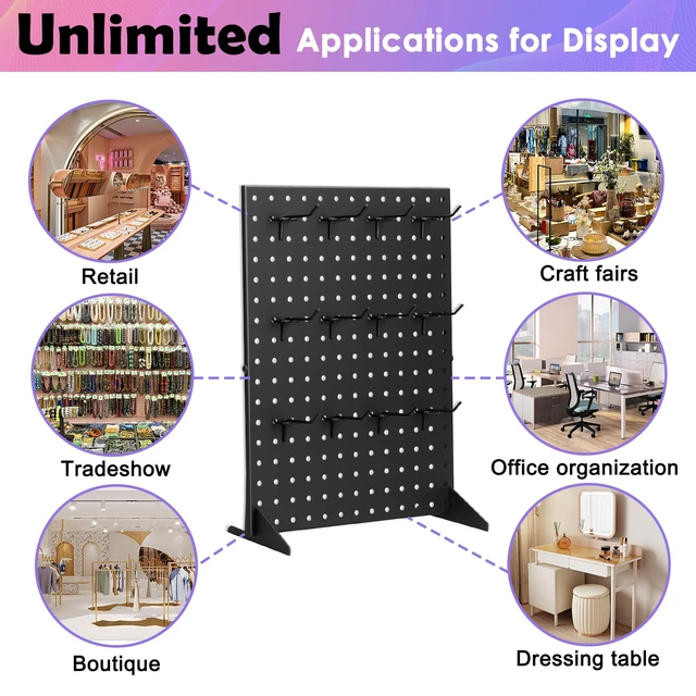 Alt view image 7 of 7 - 2 Pack Peg Board Display Stand for Vendors with 24 Hooks Metal Tabletop Pegboard Display Stand for Craft Shows 17" X 13" Retail Display Racks Peg Board Organizer Holder Black
