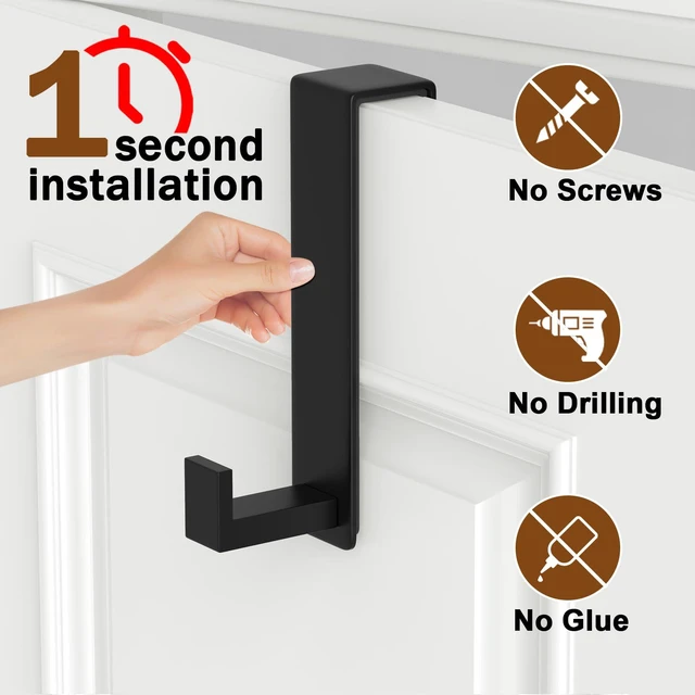 Alt view image 3 of 7 - Stainless Steel Over The Door Hooks Heavy Duty, Door Mount Coat Rack Bathroom Towel Holder Towel Rack for Bedroom, Doors Hangers Towel Hooks for Bathroom Dorm Essentials (Black, 2 Pack)