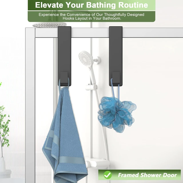 Alt view image 5 of 7 - Stainless Steel Over The Door Hooks Heavy Duty, Door Mount Coat Rack Bathroom Towel Holder Towel Rack for Bedroom, Doors Hangers Towel Hooks for Bathroom Dorm Essentials (Black, 2 Pack)