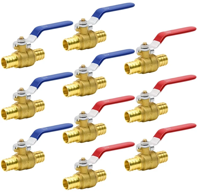Main image of 10pcs 3/4" PEX Brass Full Port Shut Off Ball Valve, HOT (RED) COLD (BLUE) for Kitchen, Faucet, PEX Pipe