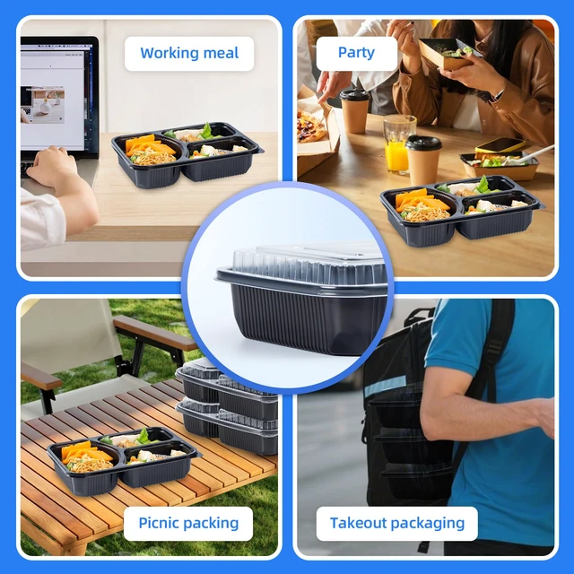Alt view image 7 of 7 - Meal Prep Containers 40 Pack 38 oz - Shrink-Wrapped No Pre-Wash 3 Compartment Leak-Resistant Bento Box | BPA Free Shatterproof PP | Microwave Safe To-Go Food Storage for Leftovers & Parties