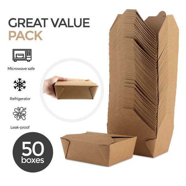 Alt view image 2 of 7 - Take Out Food Containers Microwaveable Kraft Brown Take Out Boxes 45 oz (50 Pack) Leak and Grease Resistant Food Containers - Recyclable Lunch Box - To Go Containers for Restaurant, Catering and Party
