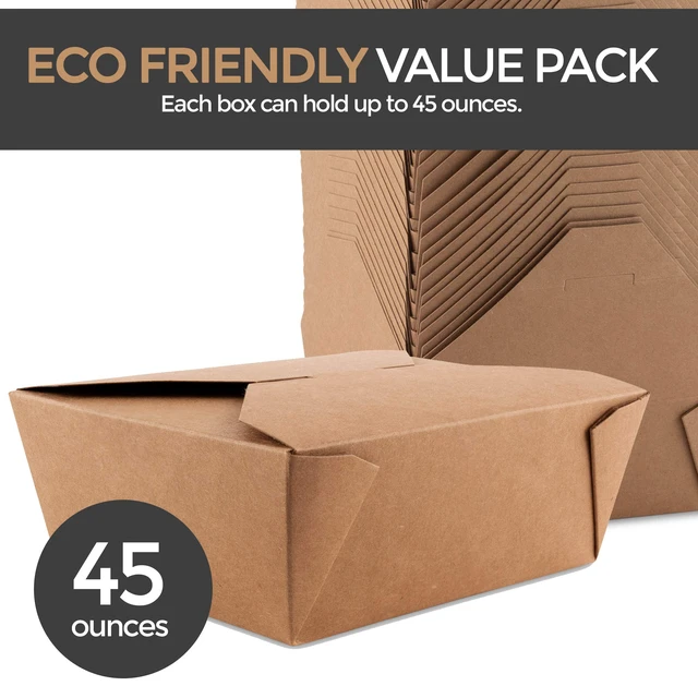 Alt view image 3 of 7 - Take Out Food Containers Microwaveable Kraft Brown Take Out Boxes 45 oz (50 Pack) Leak and Grease Resistant Food Containers - Recyclable Lunch Box - To Go Containers for Restaurant, Catering and Party