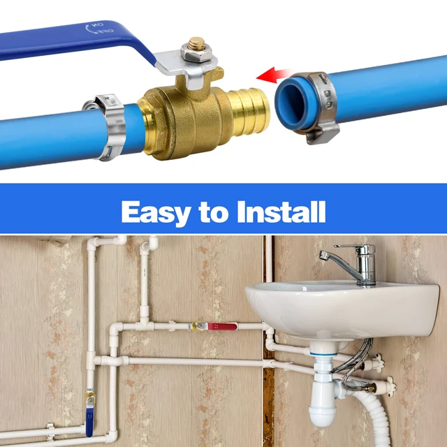 Alt view image 4 of 7 - 10pcs PEX Ball Valves, 1/2" PEX Brass Full Port Shut Off Ball Valve, Full Port Shut-off Ball Valve, Quarter Turn HOT (RED) COLD (BLUE) of Water Stop Shut off