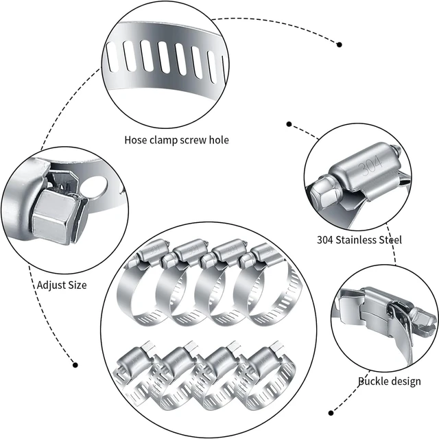 Alt view image 3 of 7 - 40 Pcs Hose Clamps Stainless Steel, 6-51mm Adjustable Worm Gear Pipe Clamps Fuel Line Hose Clips Heavy Duty for Plumbing, Dishwasher, Automotive, Washing Machine, Mechanical