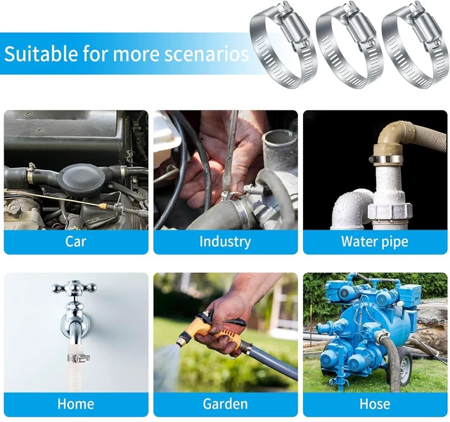 Alt view image 7 of 7 - 40 Pcs Hose Clamps Stainless Steel, 6-51mm Adjustable Worm Gear Pipe Clamps Fuel Line Hose Clips Heavy Duty for Plumbing, Dishwasher, Automotive, Washing Machine, Mechanical