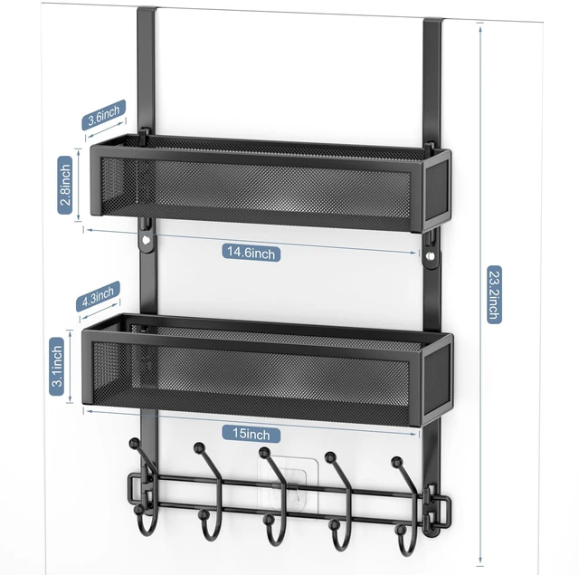 Alt view image 6 of 7 - Adjustable Over The Door Hooks Organizer, Door Hanger Coat Rack with 2 Mesh Baskets and 10 Hooks, Back of Door Storage Organizer for Bedroom,Bathroom,Kitchen (Black)