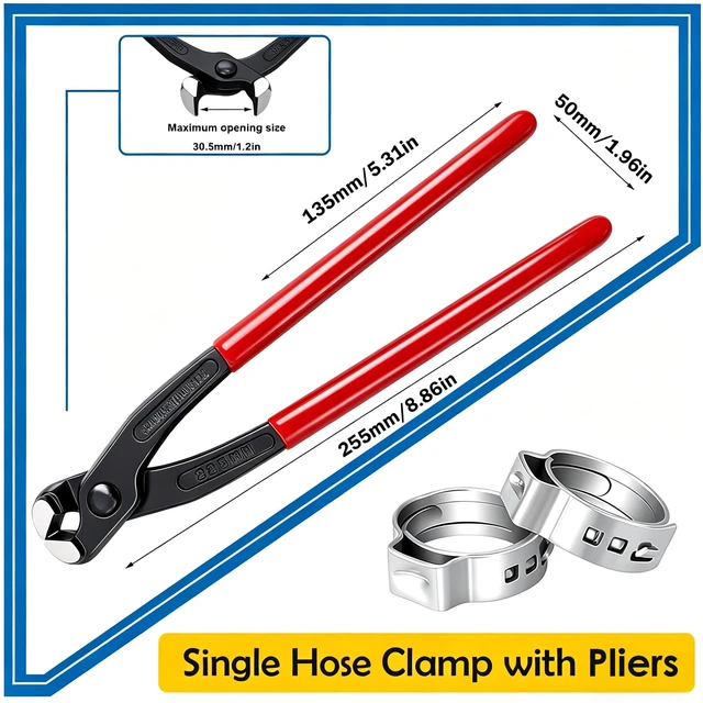 Alt view image 3 of 6 - 252Pcs 14-Sizes 304 Stainless Steel Single Ear Hose Clamps with Ear clamp plier 5.3-33.1mm Crimp Hose Clamps Assortment Kit for Auto/Home Appliance/Pipe/Fuel Line Stepless hose clamp with pincer