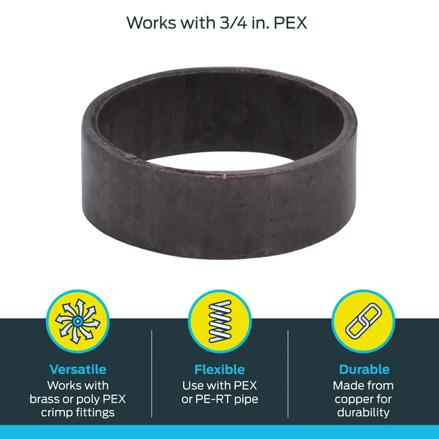 Alt view image 3 of 5 - 3/4 Inch Copper Crimp Rings, Pack of 100, PEX Pipe, PE-RT, 23103CP100