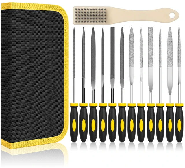 Main image of 13PC Needle File Set,Small File Set,Needle Files for Metal File Set 6 Diamond File Set,6 Steel File Tool,Jewelers Files Set for Carving,Ward./Tri./Sq./Round/Half-Round/Flat file with Brush Case