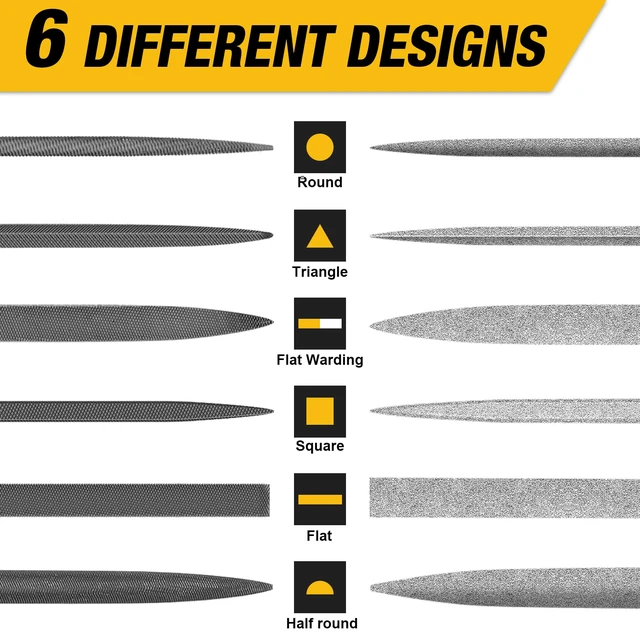 Alt view image 3 of 7 - 13PC Needle File Set,Small File Set,Needle Files for Metal File Set 6 Diamond File Set,6 Steel File Tool,Jewelers Files Set for Carving,Ward./Tri./Sq./Round/Half-Round/Flat file with Brush Case