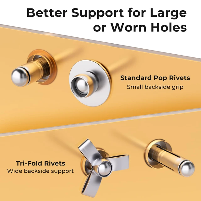 Alt view image 5 of 7 - 1200PCS Pop Rivets & Trifold Rivets Assortment Kit with Washers 14 Sizes Aluminum Rivets, 3/32", 1/8", 5/32", 3/16", 1/4", and 3/16'' x 5/8" Tri-Fold Rivets for Metal, Automotive, Kayak