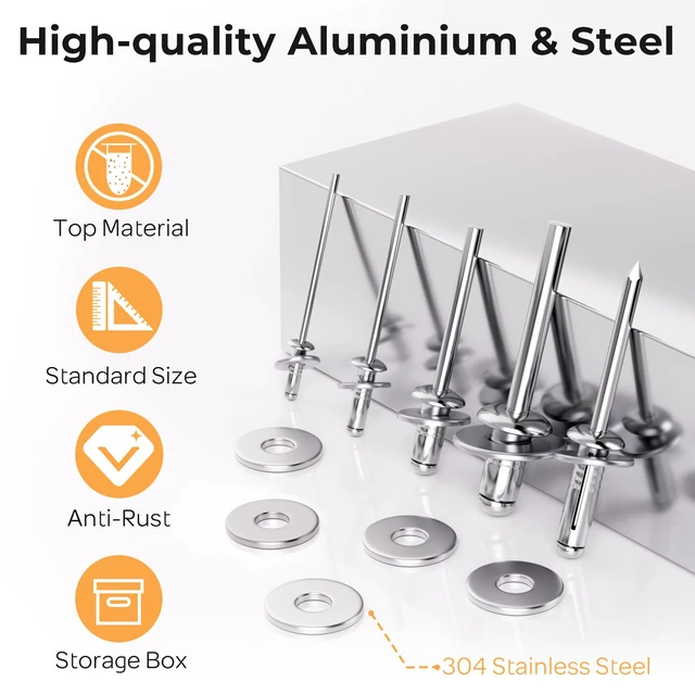 Alt view image 6 of 7 - 1200PCS Pop Rivets & Trifold Rivets Assortment Kit with Washers 14 Sizes Aluminum Rivets, 3/32", 1/8", 5/32", 3/16", 1/4", and 3/16'' x 5/8" Tri-Fold Rivets for Metal, Automotive, Kayak