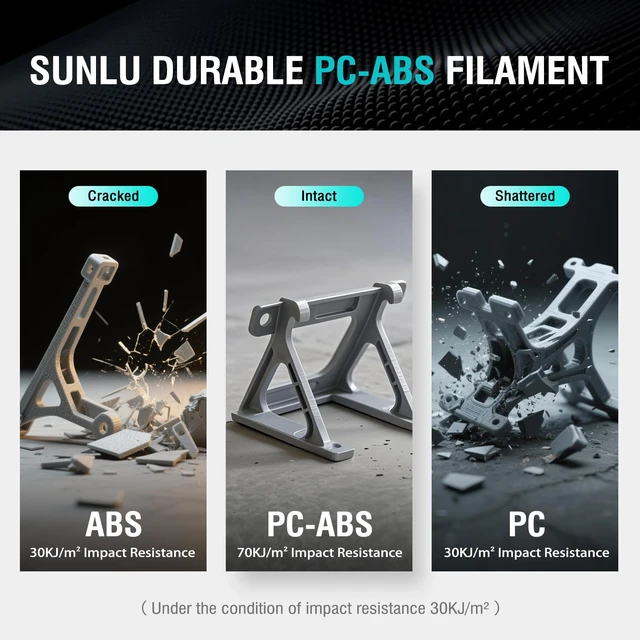 Alt view image 5 of 7 - PC-ABS Hybrid 3D Filament 1.75mm,1KG (Black) High-Strength, Industrial-Grade Material, Paintable & Plate-Ready Finish, Heat-Resistant Spool,Fits Most FDM Printers