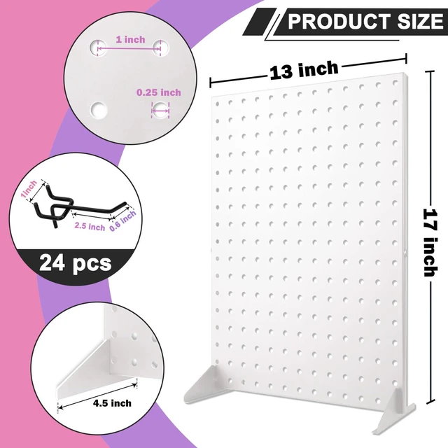 Alt view image 2 of 7 - 2 Pack Peg Board Display Stand for Vendors with 24 Hooks Metal Tabletop Pegboard Display Stand for Craft Shows 17" X 13" Retail Display Racks Peg Board Organizer Holder White