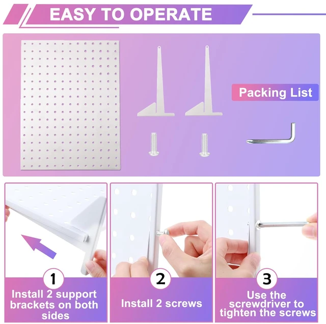 Alt view image 5 of 7 - 2 Pack Peg Board Display Stand for Vendors with 24 Hooks Metal Tabletop Pegboard Display Stand for Craft Shows 17" X 13" Retail Display Racks Peg Board Organizer Holder White