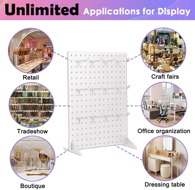 Alt view image 7 of 7 - 2 Pack Peg Board Display Stand for Vendors with 24 Hooks Metal Tabletop Pegboard Display Stand for Craft Shows 17" X 13" Retail Display Racks Peg Board Organizer Holder White