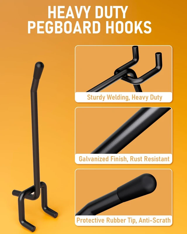 Alt view image 5 of 7 - 60 Pack 4 Inch Black Pegboard Hooks, 1/4" Heavy Duty Peg Board Shelving Hooks Accessories, Fit for 1/4" Pegboard, Garage, Crafts, Kitchen, Store, Peg Board Tool Hangers