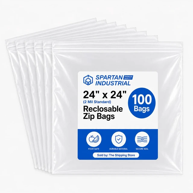 Main image of 24" X 24" Extra Large Reclosable Zip Plastic Poly Bags (100 Count) - 2 Mil Clear Food Safe Zipper Bags for Packaging, Shipping, and Storage - Resealable Lock Seal Zipper Closure