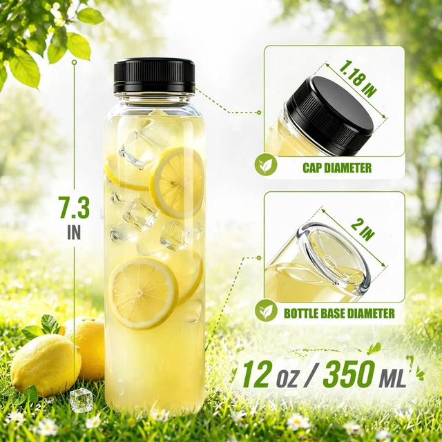 Alt view image 2 of 7 - 40pcs 12oz Plastic Juice Bottles with Caps, Empty PET Disposable Plastic Bottles, Clear Bulk Drink Containers with Black Tamper Evident Lids for Juicing, Drinking and Other Beverages