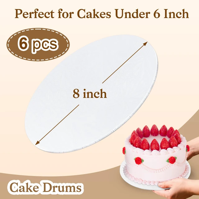 Alt view image 2 of 7 - 6 PCS Cake Boards 8 Inch Round, 8 Inch Cake Drums, 1/4" Thick Cake Drum, Cake Board Food Grade Cake Base, White Cake Cardboard Circles Bases para Pasteles for Wedding & Party & Pizza Desserts