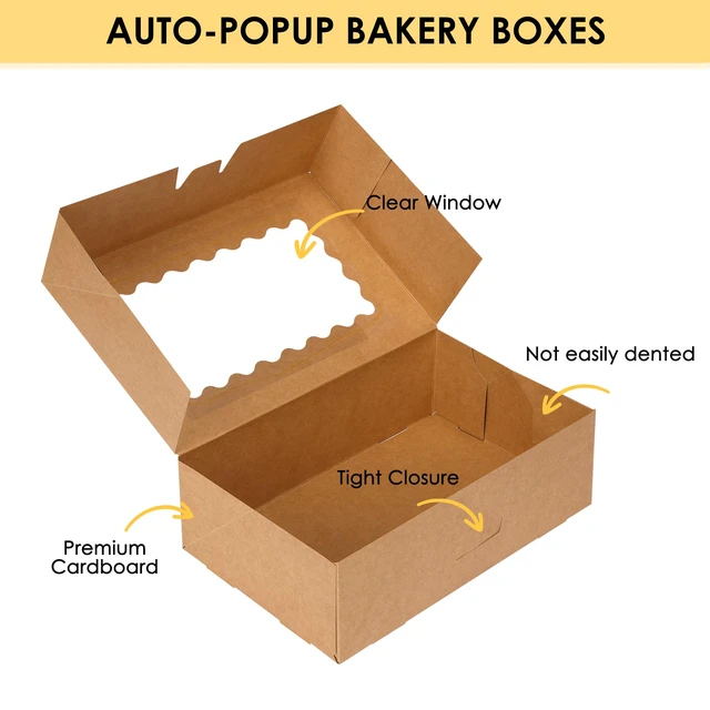Alt view image 4 of 7 - 28pcs Cookie Boxes with Window, 9x6x3in Auto-Popup Bakery Boxes Brown Pastry Containers for Chocolate Covered Strawberries, Candy, Muffins, Donuts