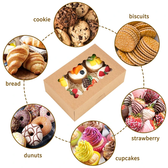 Alt view image 5 of 7 - 28pcs Cookie Boxes with Window, 9x6x3in Auto-Popup Bakery Boxes Brown Pastry Containers for Chocolate Covered Strawberries, Candy, Muffins, Donuts