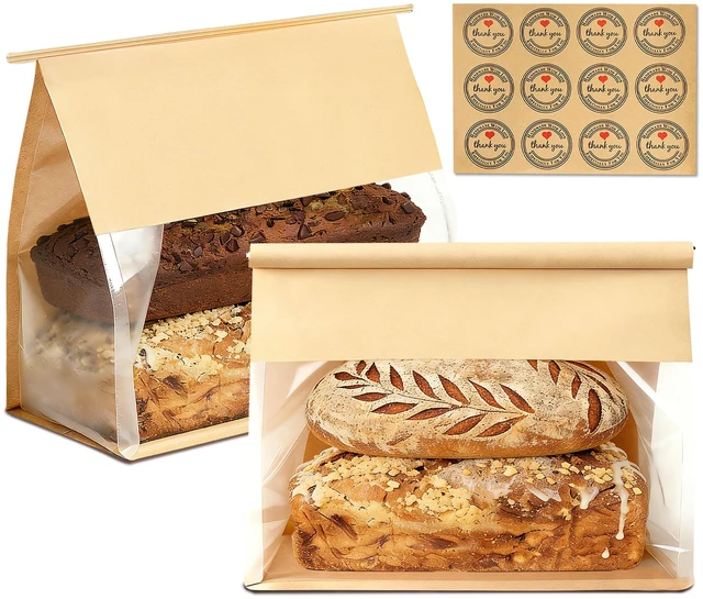 Main image of 100 Pack Large Paper Bread Bags for Homemade Bread Sourdough Sandwich, 10.5x10.6x6.1 Inch Resealable Tin Tie Tab Lock Bread Loaf Bakery Bag with Window, Baked Goods Packaging for Gifting and Bake Sale