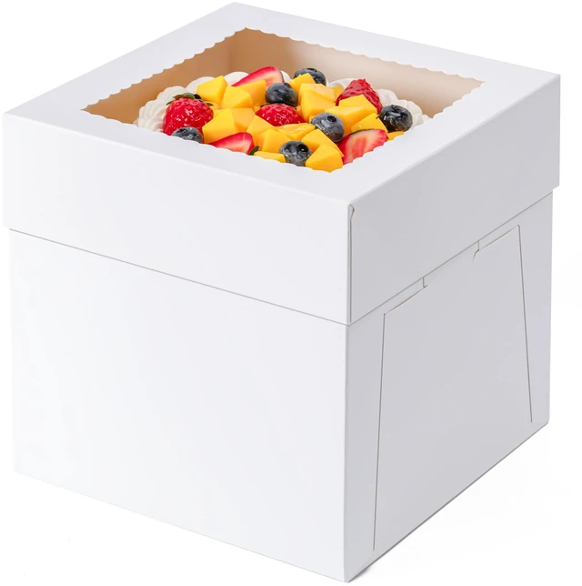 Main image of Cake Boxes 10 Inch, 10 Pcs 10x10x8 Inch Tall Cake Box, Cake Carrier Holder Disposable Cakes Transport Containers with Lids/Window, Easy to Assemble, for Cake Pies Baked Goods in Wedding Birthday Party