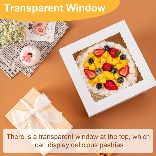 Alt view image 7 of 7 - Cake Boxes 10 Inch, 10 Pcs 10x10x8 Inch Tall Cake Box, Cake Carrier Holder Disposable Cakes Transport Containers with Lids/Window, Easy to Assemble, for Cake Pies Baked Goods in Wedding Birthday Party