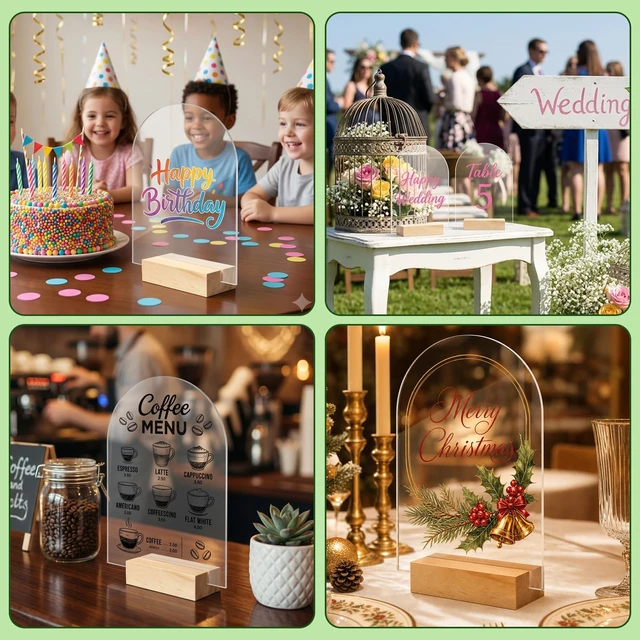 Alt view image 7 of 7 - 20 Pack 4x6 Inch Blank Clear Arch Acrylic Sign with Wooden Stands, Arched Round Top Acrylic Sheet, DIY Acrylic Arch Table Numbers for DIY Name Card Gifts Event Party Sign Decoration