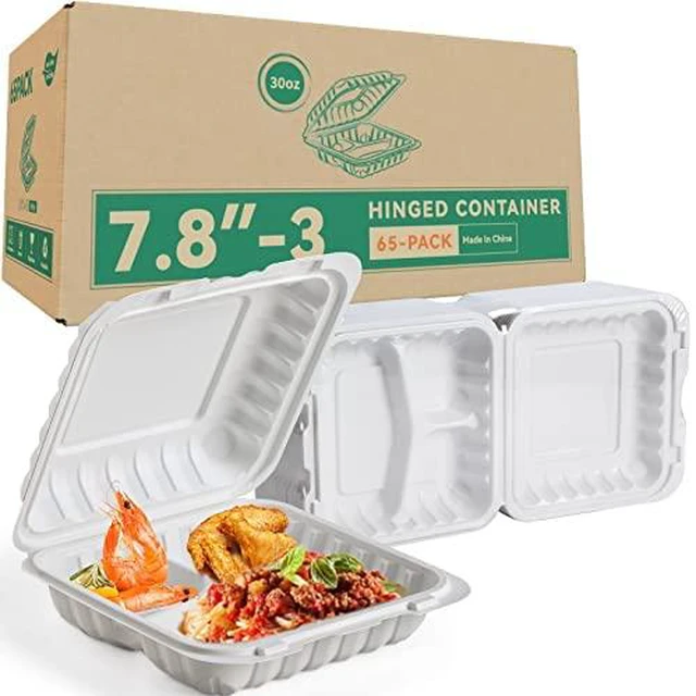 Main image of 65 Pack 30oz 7.8 Inch To Go Containers - Shrink Wrapped No Pre-Wash 3 Compartment Reusable & Sturdy | Microwave, Dishwasher and Freezer Safe Meal Prep Boxes for Leftovers, Catering & Takeout