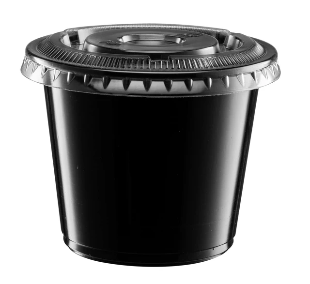 Alt view image 7 of 7 - (5 oz - 100 Sets) Black Diposable Plastic Portion Cups With Lids, Small Mini Containers For Portion Controll, Jello Shots, Meal Prep, Sauce Cups, Slime, Condiments, Medicine, Disposable Souffle Cups