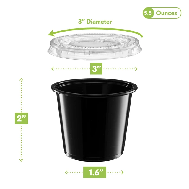 Alt view image 6 of 7 - (5 oz - 100 Sets) Black Diposable Plastic Portion Cups With Lids, Small Mini Containers For Portion Controll, Jello Shots, Meal Prep, Sauce Cups, Slime, Condiments, Medicine, Disposable Souffle Cups