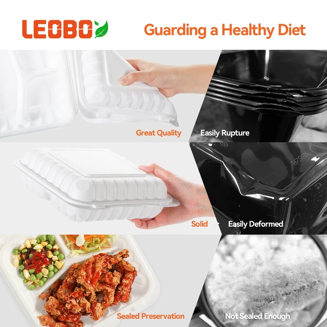 Alt view image 4 of 6 - 65 Pack 30oz 7.8 Inch To Go Containers - Shrink Wrapped No Pre-Wash 3 Compartment Reusable & Sturdy | Microwave, Dishwasher and Freezer Safe Meal Prep Boxes for Leftovers, Catering & Takeout