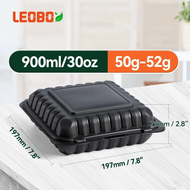 Alt view image 3 of 6 - 65-Pack 30oz 7.8 Inch Black Bento Box - Shrink Wrapped No Pre-Wash 3-Compartment Reusable & Sturdy | Microwave and Freezer Safe Takeout Containers for Catering, Meal Delivery & Leftovers